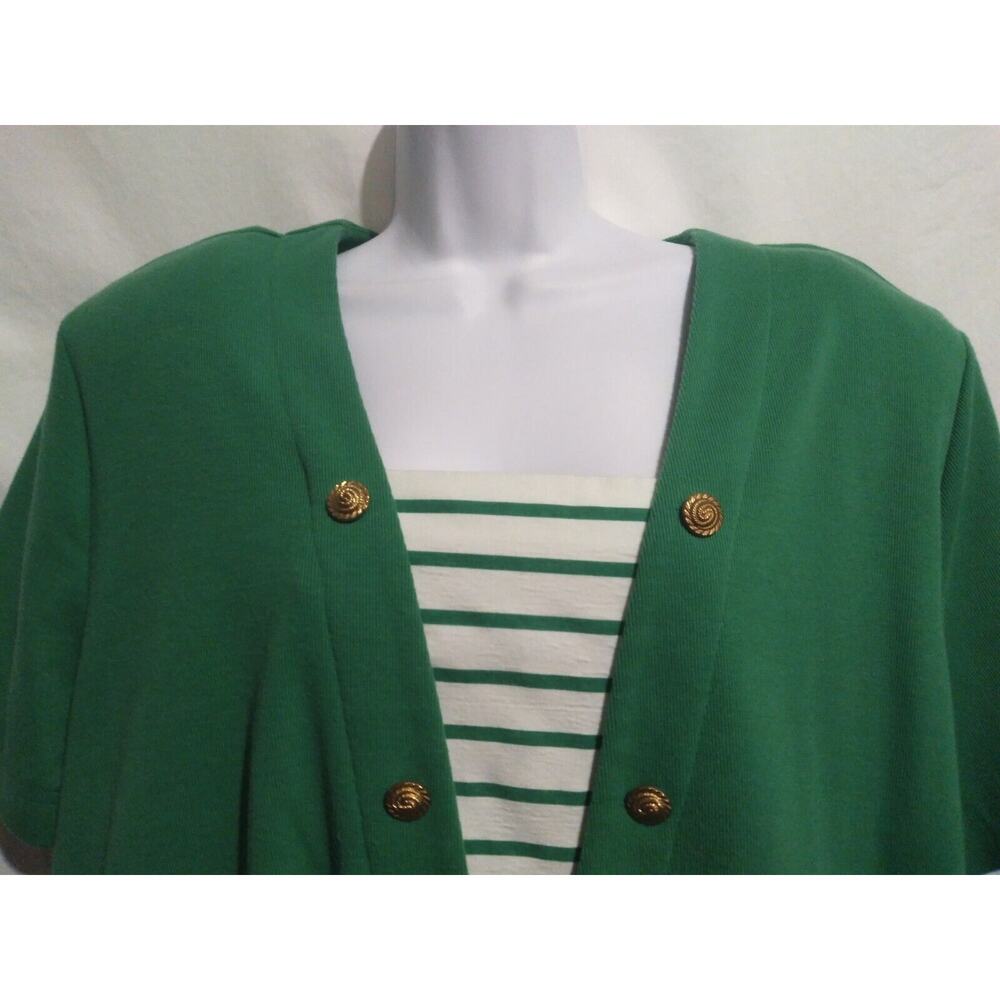 More Jazz Size 22W Short Sleeved Emerald Green Maritime Style Tunic Top